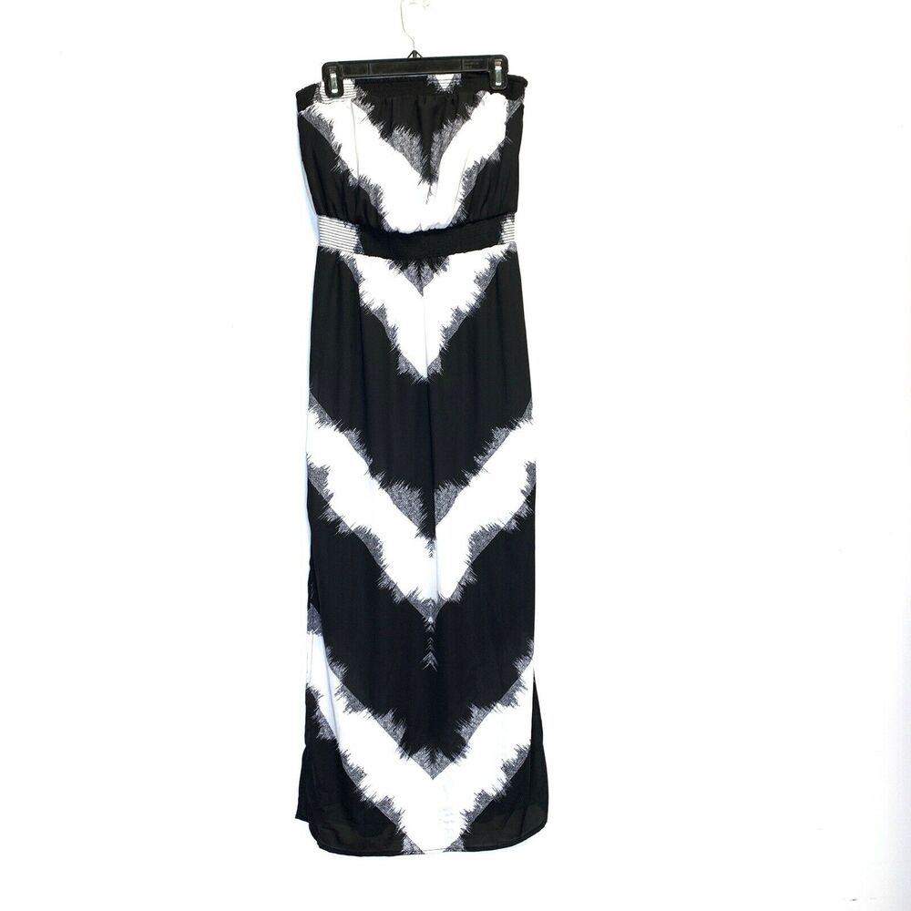 Strapless Black White Ruched dress Mossimo Full Length sheath Maxi Sz Small